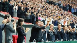 Kim Yo Jong, Kim Jong-un and other North Korean dignitaries