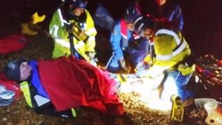 Tim Robinson being rescued by the RNLI