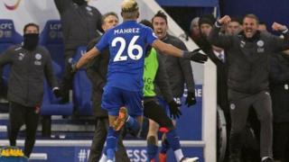 Riyad Mahrez lokacin da ya farke wa Leicester City cin da Bournemouth ta yi mata