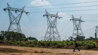 Electricity pylons at the Mopani Copper Mine in Zambia (07 October 2015)