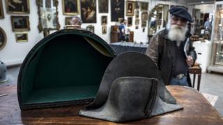 This picture taken on 14 June 2018 in Lyon, southern France, shows the hat allegedly attributed to Emperor Napoleon I