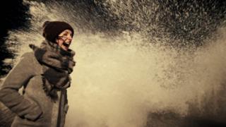 Waves crashing on coast at Lion-sur-Mer, northern France, 12 Jan 17