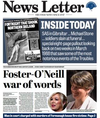 News Letter front page on Tuesday 6 March
