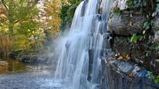 Walking by waterfalls at Oxford Business Park
