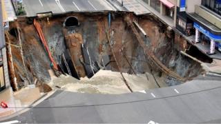 When images of this sinkhole in Fukuoka, Japan, appeared on 8 November, social media users saw an omen for the US election