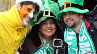 Spectators take a selfie at the St Patrick's Day parade in Dublin