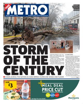 Monday's Metro front page