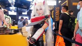A cosplayer performs during the 2020 China Digital Entertainment Expo & Conference (ChinaJoy) at Shanghai New International Expo Center on July 31, 2020 in Shanghai, China.