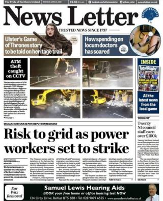 Belfast News Letter front page Tuesday 9 April