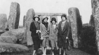 Women in 1932 standing in front of Stonehenge