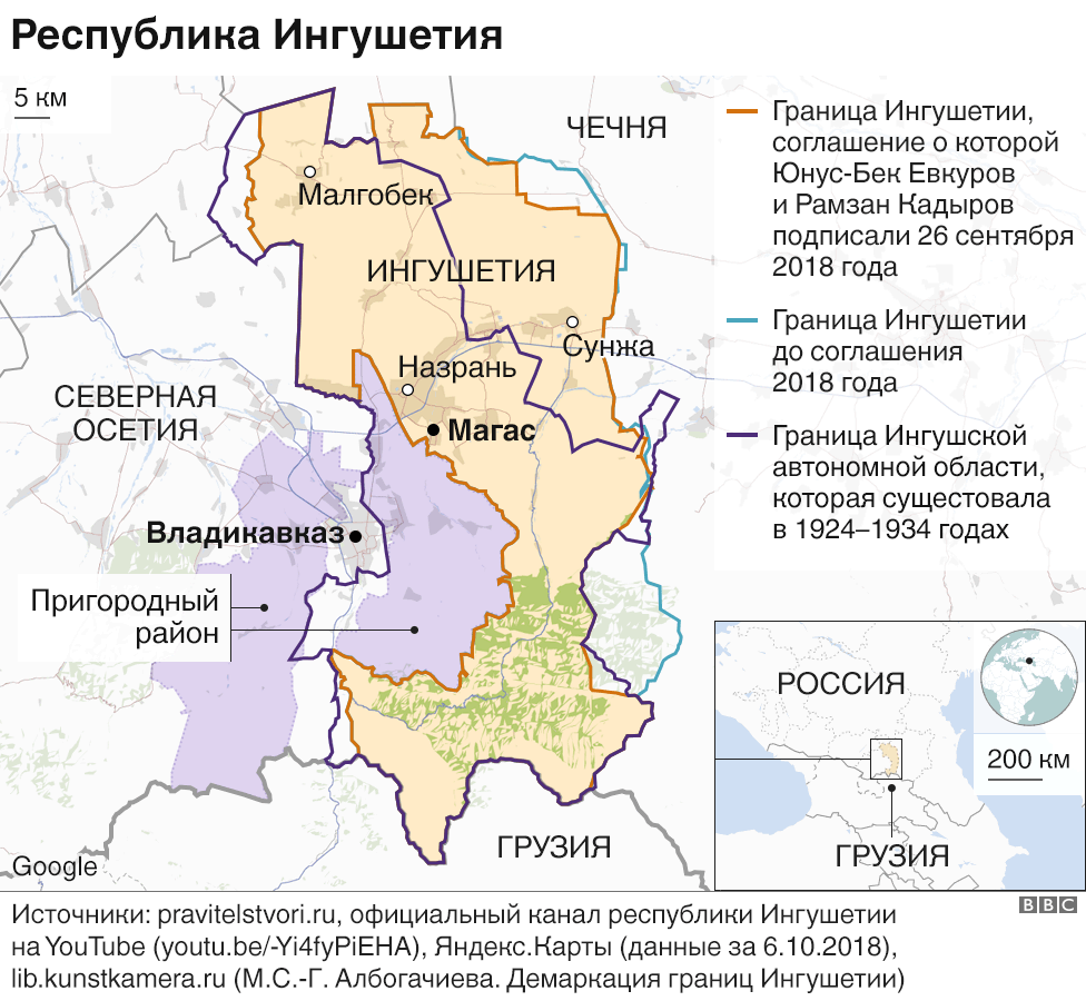 Изменение территории Ингушетии с 1934 по 2018 годы