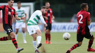 TNS' Jon Routledge in action against Lincoln Red Imps