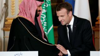 Shugaban Faransa Emmanuel Macron sun halarci taron manema labarai tare da yarima Mohammed bin Salman a fadar Elysee Palace ia ranar 10 ga watan Afirilu 2018