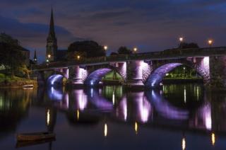 Old Dumbarton bridge is illuminated
