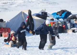 Youngsters playing in the snow