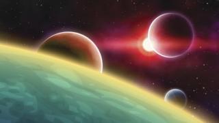 Ilustração de planetas orbitando estrela parecida com o Sol