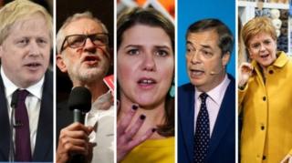 Boris Johnson, Jeremy Corbyn, Jo Swinson, Nigel Farage ve Nicola Sturgeon