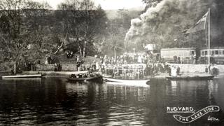 Boat stage at the south end of Rudyard Lake, 1905