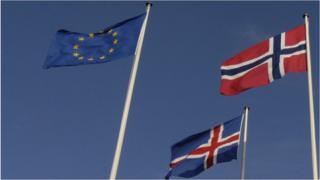 Флаги ЕС, Норвегии и Исландии