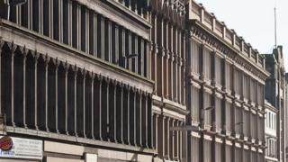 The facade of the building