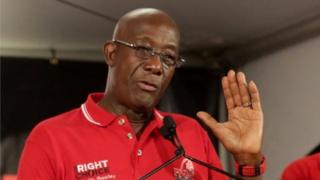 Trinidad and Tobago Prime Minister Keith Rowley addresses the audience while claiming victory for his ruling party in a general election in Port of Spain, Trinidad and Tobago, August 10, 2020.
