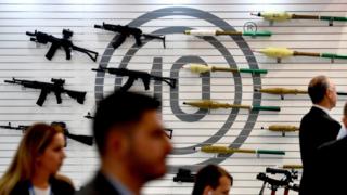 machine guns and ammunition manufactured by Bulgarian company Arsenal, presented at the Eurosatory Defence and Security international exhibition in Villepinte, near Paris