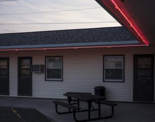 A neon edged building