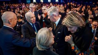 (From L) Founder and Executive Chairman of the World Economic Forum Klaus Schwab, Swiss President Ueli Maurer, Hilde Schwab, King Philippe of Belgium and Queen Mathilde attends opening ceremony of the World Economic Forum (WEF) annual meeting, on January 22, 2019 in Davos, eastern Switzerland.
