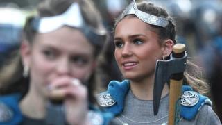 Young women dressed as Vikings