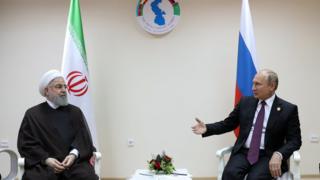دیدار روسای جمهور روسیه و ایران پس از امضای کنوانسیون جدید رژیم حقوقی دریای خزر از سوی کشورهای ساحلی در قزاقستان