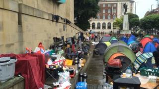 leeds camp protest homeless moves park city protestors caption outside friday set