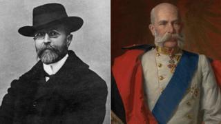 Tomáš Masaryk y el emperador Francisco José en 1900 (Foto del emperador: gentileza de la Colección de Arte del Gobierno de Reino Unido)