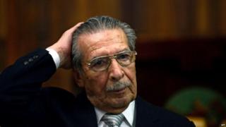 Former Guatemalan de facto President (1982-1983), retired General Jose Efrain Rios Montt, gestures during his trial on charges of genocide during his regime, in Guatemala City on April 30, 2013
