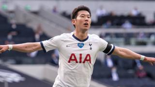 Son Heung-min celebrates his goal against Arsenal