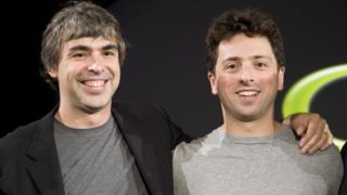 Los fundadores de Google, Larry Page y Sergey Brin, en una conferencia de prensa en 2008.