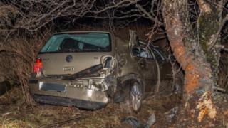 Crashed car on B9105