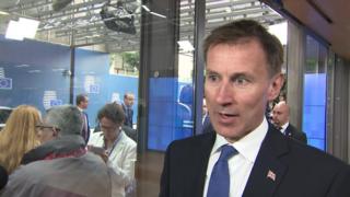 Jeremy Hunt arrives for the meeting in Brussels