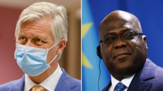 King Philippe of Belgium, left, and President Felix Tshisekedi of DR Congo