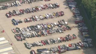 Dozens of small boats in storage in Dover