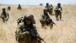 Israeli soldiers on a training exercise in the Golan Heights in June 2016