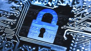 Illustration of a computer chip with a padlock design