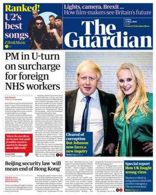 The Guardian front page 22/05/20