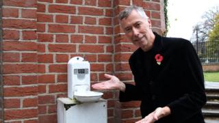 David King with water fountain