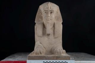 The sandstone statue of a sphinx that was discovered in the Temple of Kom Ombo Temple in Aswan (16 September 2018)