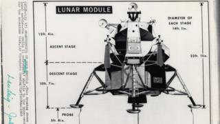 Dibujo del módulo lunar utilizado por los periódicos para explicar los aspectos técnicos de la nave, de la Colección Alan Paris.