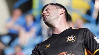 Padraig Amond of Newport County rues a missed chance