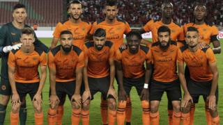 RS Berkane players gather for a team photo ahead of the 2022 Caf Super Cup match against Wydad Casablanca