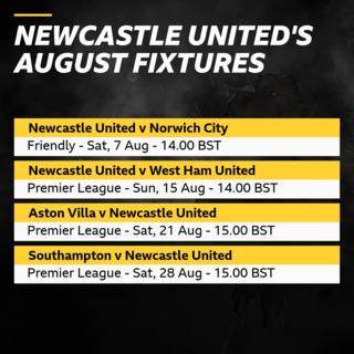 Newcastle United's August fixtures