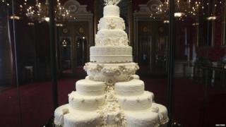 Reconstruction of the royal wedding cake, which is going on show at Buckingham Palace