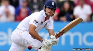 Alistair Cook playing in the third Test against India at Edgbaston